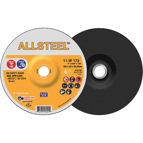 AllSteel Cut-Off Wheel, 7" x 5/64", 7/8" Arbor, Type 27, Aluminum Oxide, 8500 RPM Pathway Supply LP