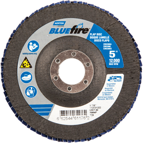 Bluefire Flap Disc, 5" x 7/8", Type 29, 40 Grit, Zirconia Alumina Pathway Supply LP