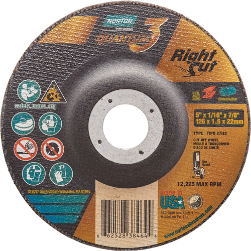 Quantum3 RightCut Cut-Off Wheel, 5" x 1/16", 7/8" Arbor, Type 27/42, Ceramic Alumina, 12225 RPM Pathway Supply LP