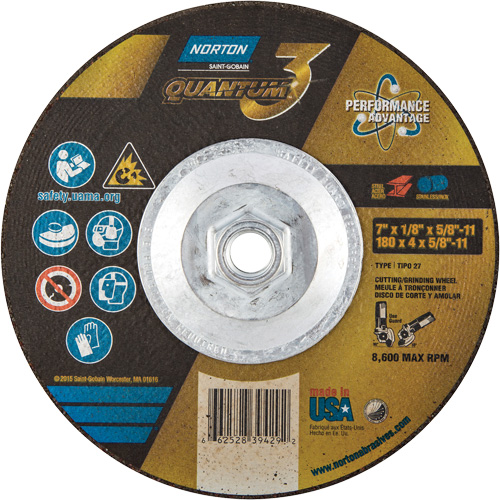 Quantum3 Grinding & Cutting Wheel, 7" x 1/8", 5/8"-11 Arbor, Type 27, 24 Grit, Ceramic Alumina Pathway Supply LP