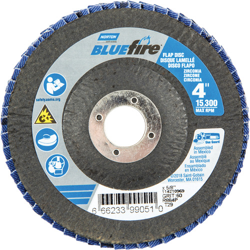 R884P BlueFire&reg; Conical Flap Disc, 4" x 5/8", Type 29, P60 Grit, Zirconia Alumina Pathway Supply LP