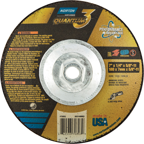 Quantum3 SG Saucer Wheel, 7" x 1/4", 5/8"-11 Arbor, Ceramic Alumina, Type 28 Pathway Supply LP