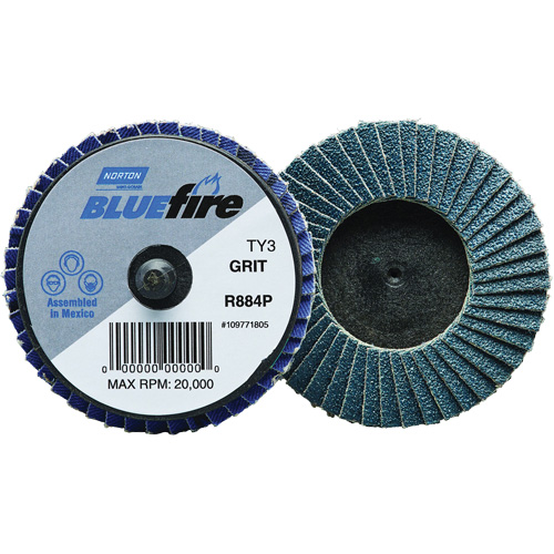 Mini disque &agrave; lamelles plates en plastique BlueFire R884P, 2" x Type 27, Grain P80, Alumine de zirconium Pathway Supply LP