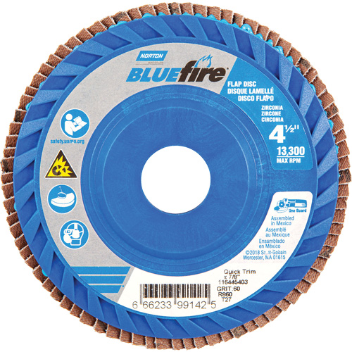 Disques &agrave; lamelles de calibre moyen BlueFire, 4-1/2" x 7/8", Type 27, Grain 60, Alumine de zirconium Pathway Supply LP