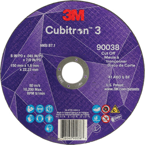 Cubitron 3 Cut-Off Wheel, 6" x 0.045", Type T27, Ceramic, 10200 RPM Pathway Supply LP