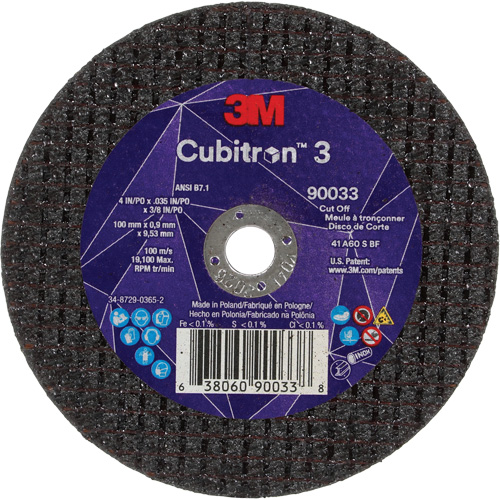 Meule &agrave; tronçonner Cubitron 3, 4" x 0,035", Arbre de 3/8", Type T1, C&eacute;ramique, 21000 Tr/min Pathway Supply LP