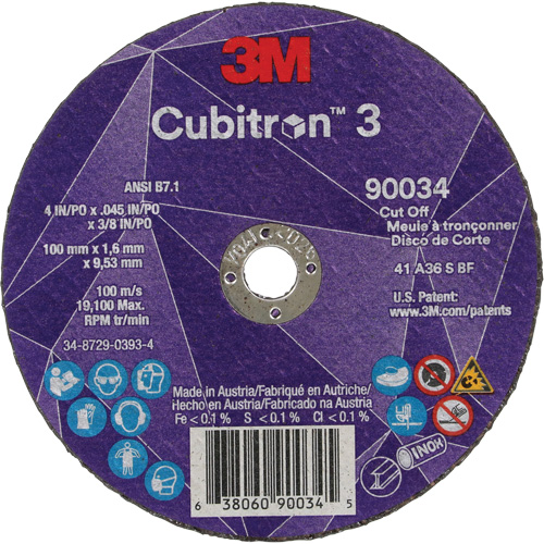 Meule &agrave; tronçonner Cubitron 3, 4" x 0,045", Arbre de 3/8", Type T1, C&eacute;ramique, 21000 Tr/min Pathway Supply LP
