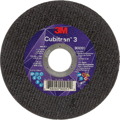 Meule &agrave; tronçonner Cubitron 3, 4-1/2" x 0,04", Arbre de 7/8", Type T1, C&eacute;ramique, 13 300 Tr/min Pathway Supply LP
