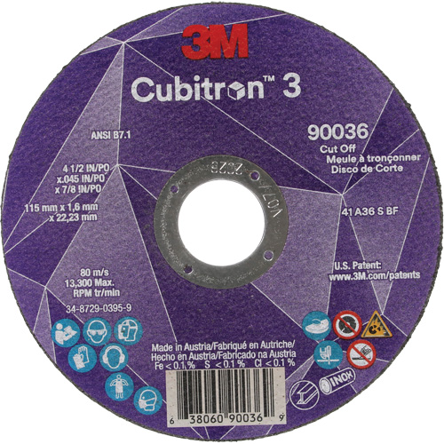 Cubitron 3 Cut-Off Wheel, 4-1/2" x 0.045", 7/8" Arbor, Type T1, Ceramic, 13300 RPM Pathway Supply LP