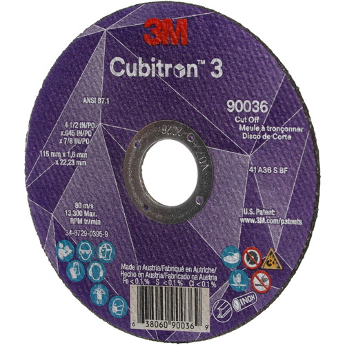Cubitron 3 Cut-Off Wheel, 4-1/2" x 0.045", 7/8" Arbor, Type T1, Ceramic, 13300 RPM Pathway Supply LP