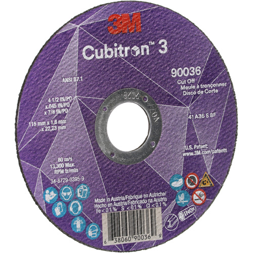 Cubitron 3 Cut-Off Wheel, 4-1/2" x 0.045", 7/8" Arbor, Type T1, Ceramic, 13300 RPM Pathway Supply LP