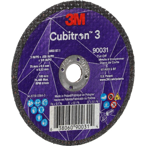 Meule &agrave; tronçonner Cubitron 3, 3" x 0,035", Arbre de 3/8", Type T1, C&eacute;ramique, 21000 Tr/min Pathway Supply LP