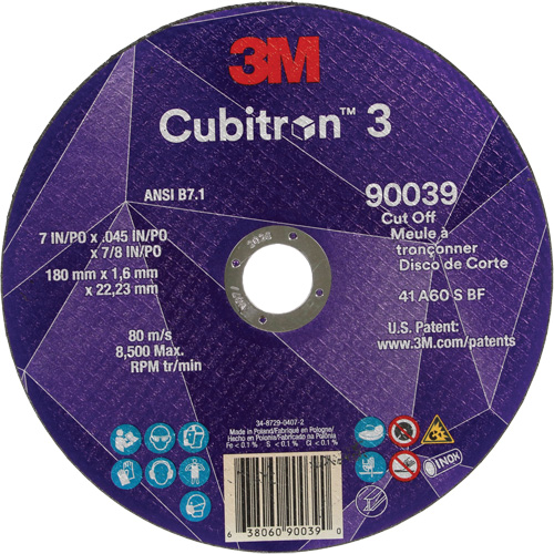Cubitron 3 Cut-Off Wheel, 7" x 0.09", 7/8" Arbor, Type T27, Ceramic, 8500 RPM Pathway Supply LP