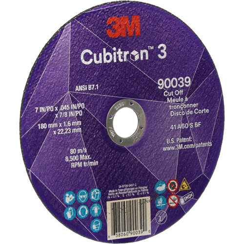 Cubitron 3 Cut-Off Wheel, 7" x 0.09", 7/8" Arbor, Type T27, Ceramic, 8500 RPM Pathway Supply LP