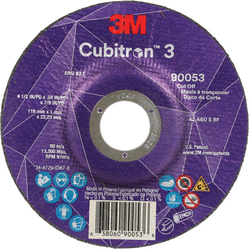 Cubitron 3 Cut-Off Wheel, 4-1/2" x 0.04", 7/8" Arbor, Type T27, Ceramic, 13300 RPM Pathway Supply LP