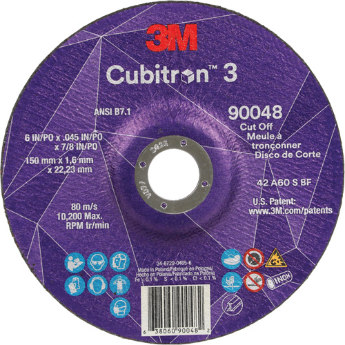 Cubitron 3 Cut-Off Wheel, 6" x 0.045", 7/8" Arbor, Type T27, Ceramic, 10200 RPM Pathway Supply LP