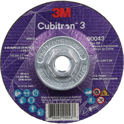 Cubitron 3 Cut-Off Wheel, 4-1/2" x 1/8", 5/8"-11 Arbor, Type T27, Ceramic, 13300 RPM Pathway Supply LP