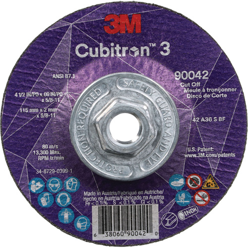 Cubitron 3 Cut-Off Wheel, 4-1/2" x 0.09", 5/8"-11 Arbor, Type T27, Ceramic, 13300 RPM Pathway Supply LP
