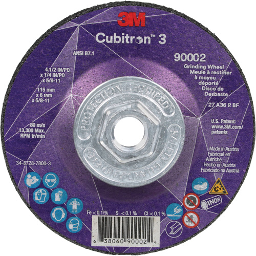 Meule a moyeu d&eacute;port&eacute; Cubitron 3, 4-1/2" x 1/4", Arbre 5/8"-11, C&eacute;ramique, Type T27 Pathway Supply LP
