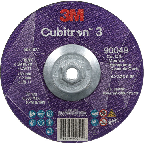 Cubitron 3 Cut-Off Wheel, 7" x 0.09", 5/8"-11 Arbor, Type T27, Ceramic, 8500 RPM Pathway Supply LP