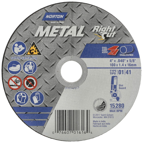 Metal RightCut Right Angle Cut-Off Wheel, 4-1/2" x 0.04", 7/8" Arbor, Type 01/41, Aluminum Oxide, 13580 RPM Pathway Supply LP