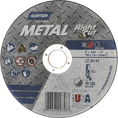 Metal RightCut Right Angle Cut-Off Wheel, 6" x 0.04", 7/8" Arbor, Type 01/41, Aluminum Oxide, 10185 RPM Pathway Supply LP