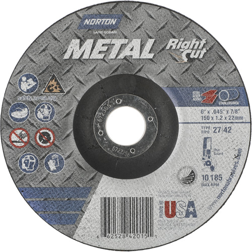 Metal RightCut Right Angle Cut-Off Wheel, 6" x 0.045", 7/8" Arbor, Type 27/42, Aluminum Oxide, 10190 RPM Pathway Supply LP