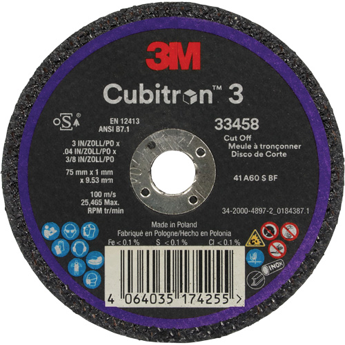 Meule &agrave; tronçonner Cubitron 3, 3" x 0,039", Arbre de 3/8", C&eacute;ramique Pathway Supply LP