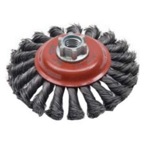 Brosse concave &agrave; fils nou&eacute;s torsad&eacute;s, Dia. 4", Fils 0,02", Arbre 5/8"-11, Acier Pathway Supply LP