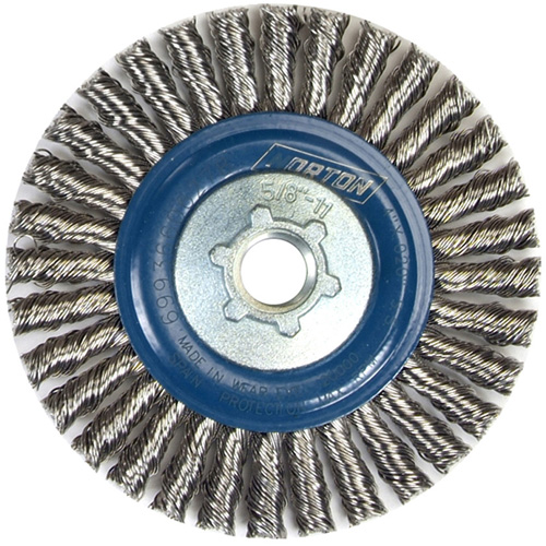Brosse &agrave; fils nou&eacute;s pour cordons de soudure pour meuleuse angulaire, Dia. 4", Fils 0,02", Arbre 5/8"-11, Acier inoxydable Pathway Supply LP