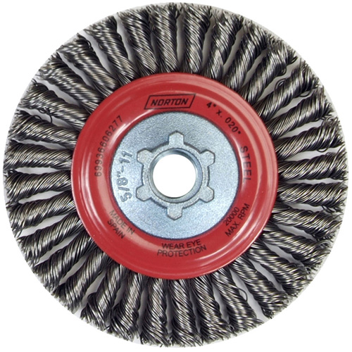 Brosse &agrave; fils nou&eacute;s pour cordons de soudure pour meuleuse angulaire, Dia. 4", Fils 0,02", Arbre 5/8"-11, Acier Pathway Supply LP