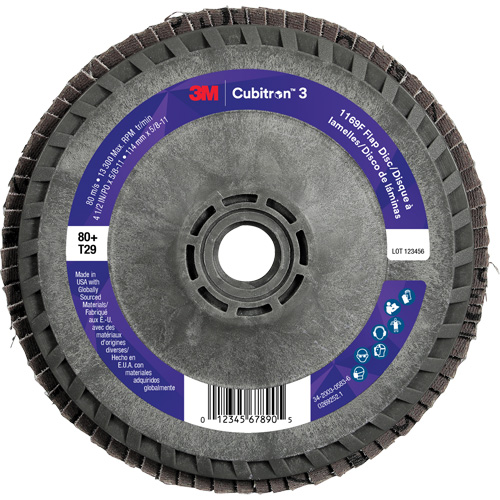 Cubitron 3 Conical  Flap Disc with Quick Change 1169F, 4-1/2" x 5/8"-11, Type T29, 80+ Grit, Ceramic Pathway Supply LP