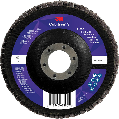 Cubitron 3 Flat Flap Disc 1169F, 4-1/2" x 7/8", Type T27, 40+ Grit, Ceramic Pathway Supply LP