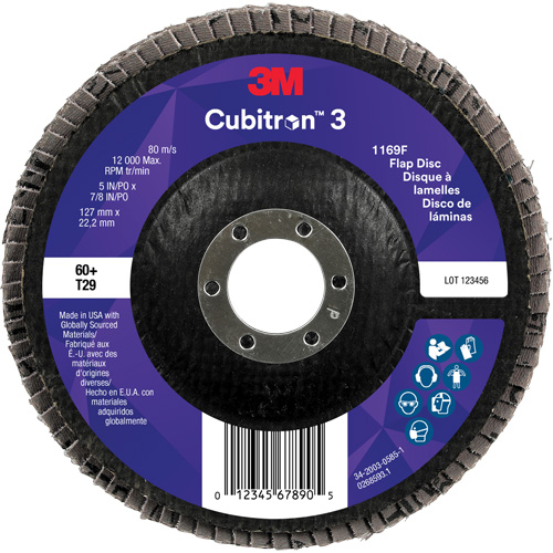 Cubitron 3 Conical  Flap Disc 1169F, 5" x 7/8", Type T29, 60+ Grit, Ceramic Pathway Supply LP