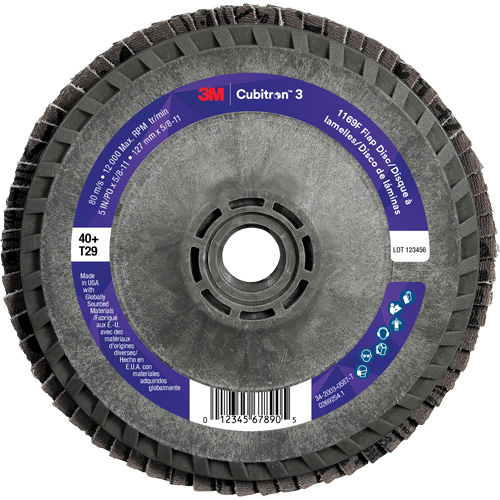 Cubitron 3 Conical  Flap Disc with Quick Change 1169F, 5" x 5/8"-11, Type T29, 40+ Grit, Ceramic Pathway Supply LP