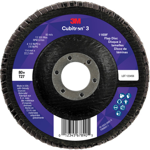 Cubitron 3 Flat Flap Disc 1169F, 4-1/2" x 7/8", Type T27, 80+ Grit, Ceramic Pathway Supply LP