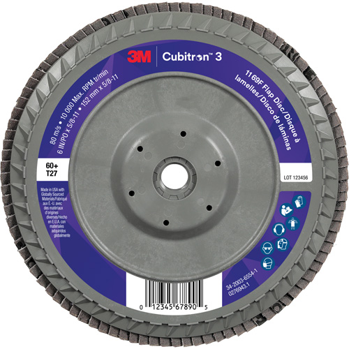 Cubitron 3 Flat Flap Disc with Quick Change 1169F, 6" x 5/8"-11, Type T27, 60+ Grit, Ceramic Pathway Supply LP