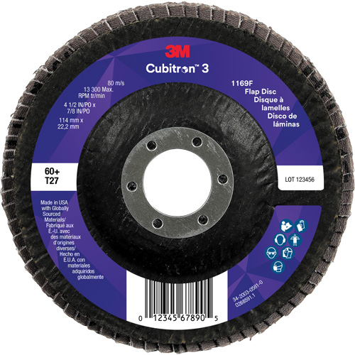 Cubitron 3 Flat Flap Disc 1169F, 4-1/2" x 7/8", Type T27, 60+ Grit, Ceramic Pathway Supply LP