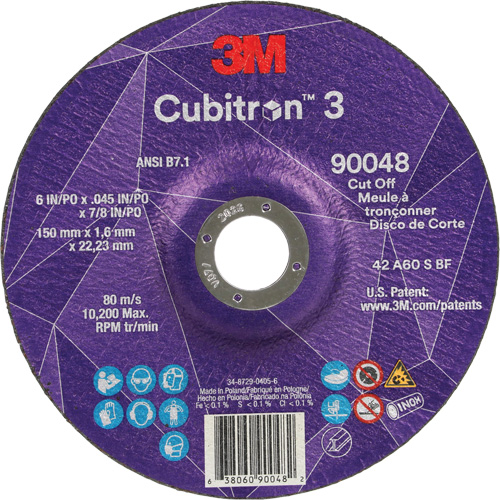 Cubitron 60+ Grit 3 Cut-Off Wheel, 6" x 0.045", 7/8" Arbor, Type T27, Ceramic, 10200 RPM Pathway Supply LP