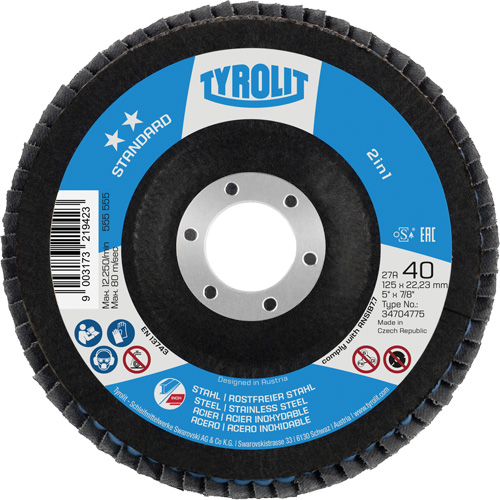 Disque &agrave; lamelles 2-en-1 standard ZA 40 - B425, 5" x 7/8", Type 27A, Grain 40, Alumine de zirconium Pathway Supply LP