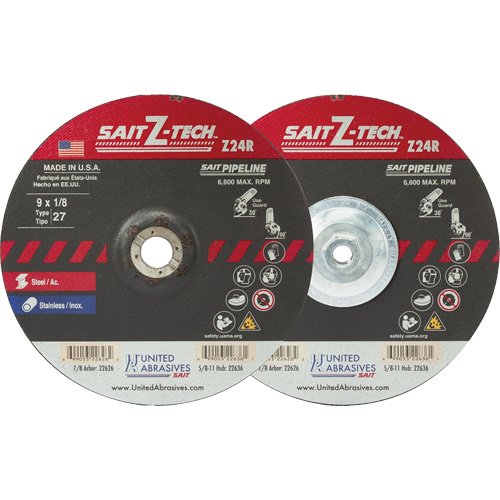 Sait Z-Tech Pipeline High Performance Wheel, 7" x 1/8", 5/8"-11 Arbor, Zirconium, Type 27 Pathway Supply LP