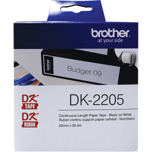DK Series Continuous Length Label Tape, Paper, Black on White, 2-1/2" Width Pathway Supply LP