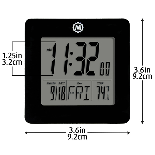 Horloge de bureau, Num&eacute;rique, &agrave; piles, 3,6" la x 1,5" p x 3,6" h, Noir Pathway Supply LP