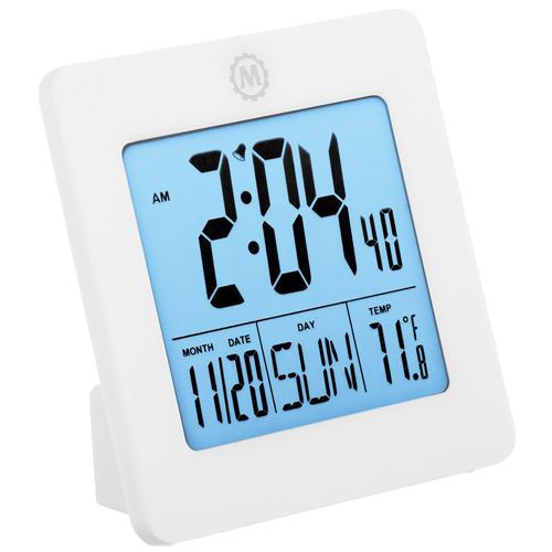 Horloge de bureau, Num&eacute;rique, &agrave; piles, 3,6" la x 1,5" p x 3,6" h, Blanc Pathway Supply LP