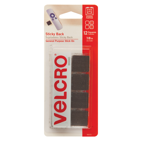 Fastener Squares, Hook & Loop, 7/8" Dia., Adhesive, Black Pathway Supply LP