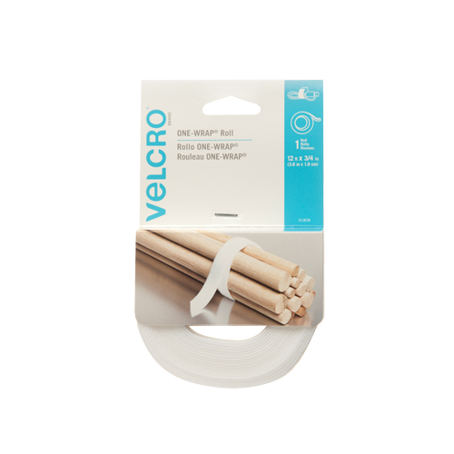 Ruban d'attaches One-Wrap, Boucle et crochet, 12' x 3/4", Auto-aggripant, Blanc Pathway Supply LP