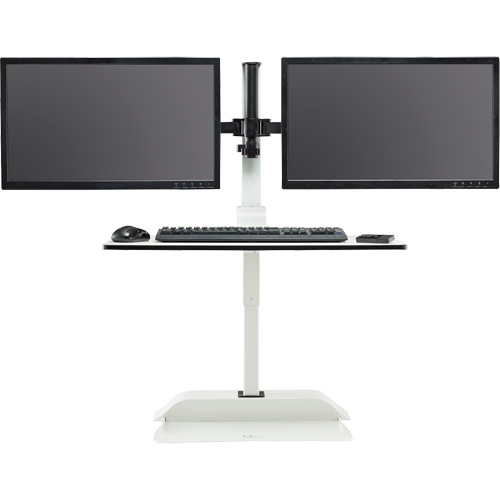 Soar Sit/Stand Electric Desk with Dual Monitor Arm, Desktop Unit, 37-1/4" H x 27-3/4" W x 22" D, White Pathway Supply LP