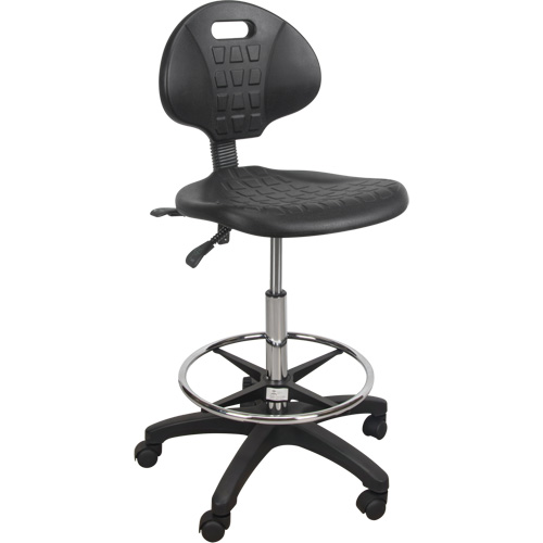 Heavy-Duty Ergonomic Stool, Mobile, Adjustable, 39" - 48", Polyurethane Seat, Black Pathway Supply LP