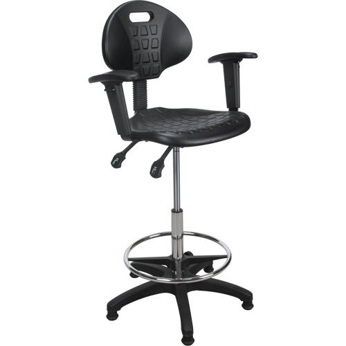 Heavy-Duty Ergonomic Stool with Adjustable Arm Rests, Stationary, Adjustable, 39" - 48", Polyurethane Seat, Black Pathway Supply LP