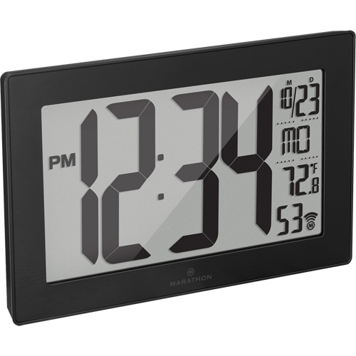 Self-Setting & Self-Adjusting Wall Clock with Stand, Digital, Battery Operated, Black Pathway Supply LP